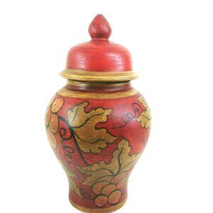 Storage Urn Canister Ginger Jar Lid Hand Painted Grapevine Design